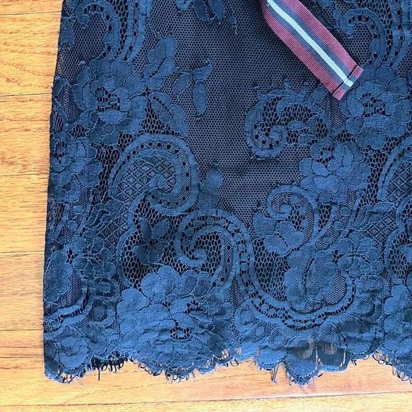 Abercrombie & Fitch Navy Blue Lace Slip Dress with Striped Waist Tie - Picture 5 of 8